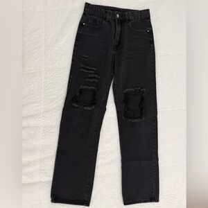 SHEIN - Black Denim Ripped Jeans